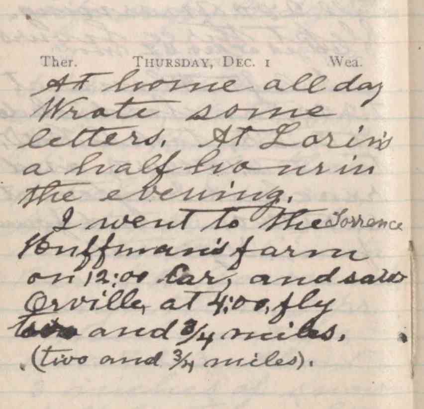 Bishop Milton Wright's Diary, the entry of Dec. 1, 1904.