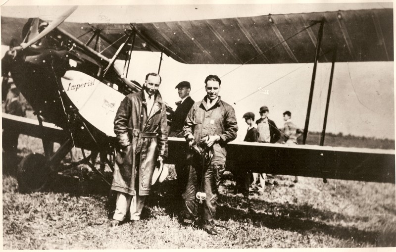 Grandfather takes delivery of a new deHaviland Moth delivered by Lee Capreol