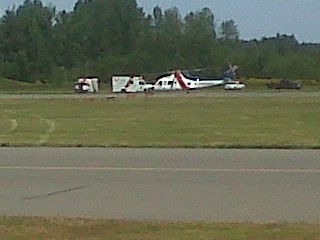 BC Ambulance S76 arrives on scene to medivac pilot to Vancouver or Victoria....